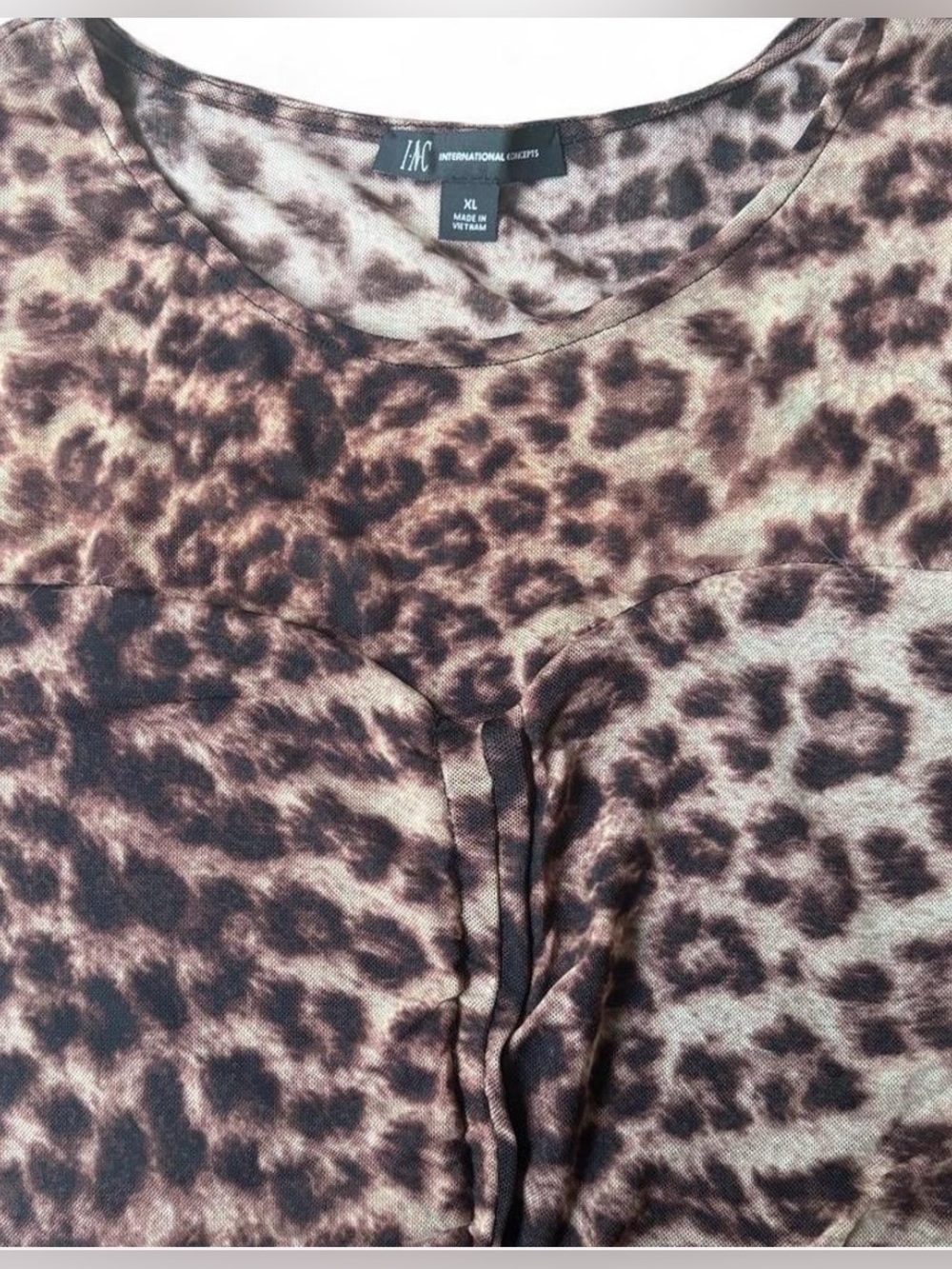 Leopard Print Ruched Mesh Top Sheer Sweetheart Neckline XL - Picture 3 of 7